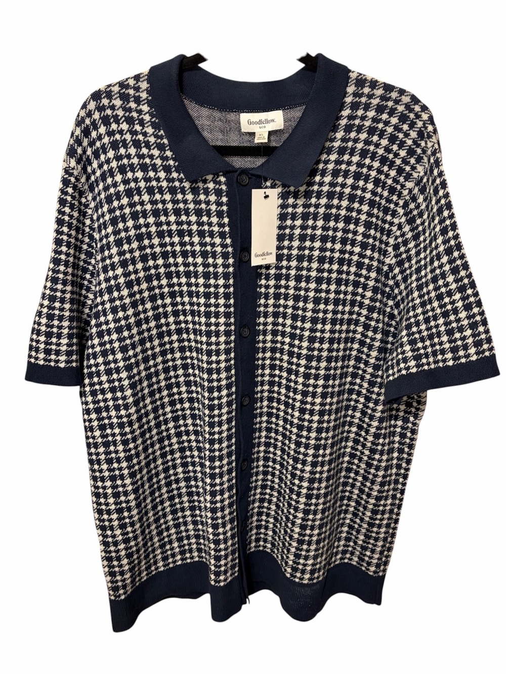 Goodfellow & Co Navy and White Houndstooth Polo-Style Cardigan